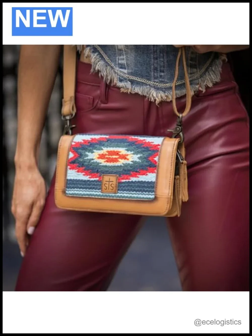 Leather Crossbody Organizer Wallet with Serape Pattern, 24 Card Slots, Wrist